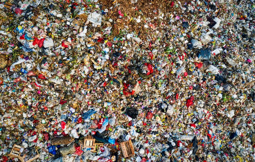 Aerial photograph of municipal landfill — representative real photograph, not an ESPC project