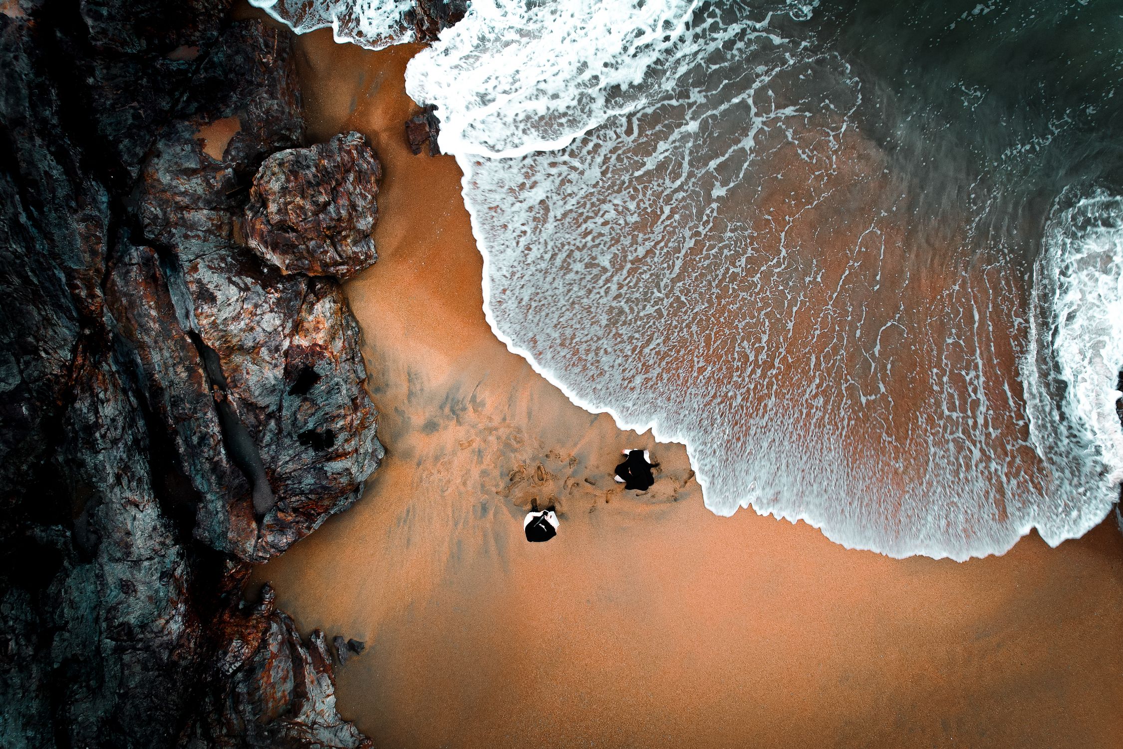 Aerial Beach View with Waves and Rocks · Free Stock Photo