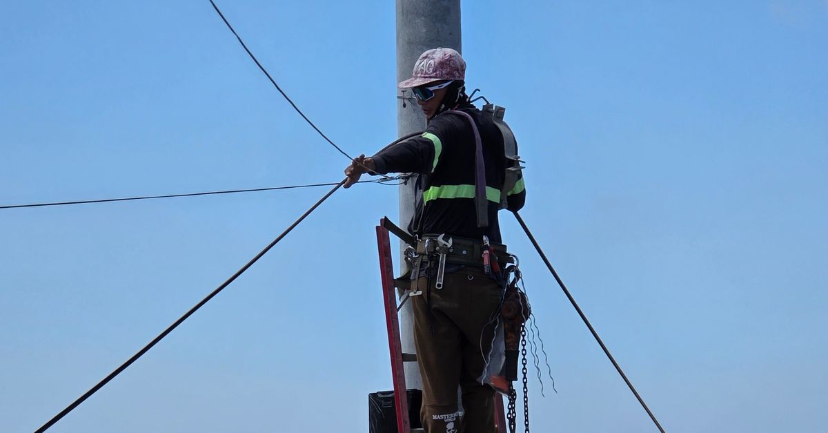 Lineman Working on Power Line Outdoors · Free Stock Photo