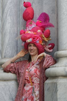 Colorful Easter bonnet worn during NYC's festive Easter Parade on Fifth Avenue, showcasing creative expression.