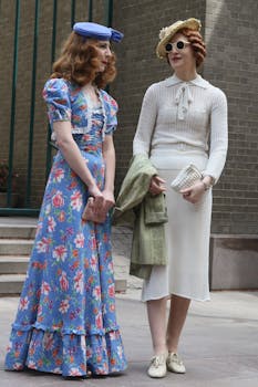 Stylish women in vintage attire at Easter Parade on Fifth Avenue, NYC.