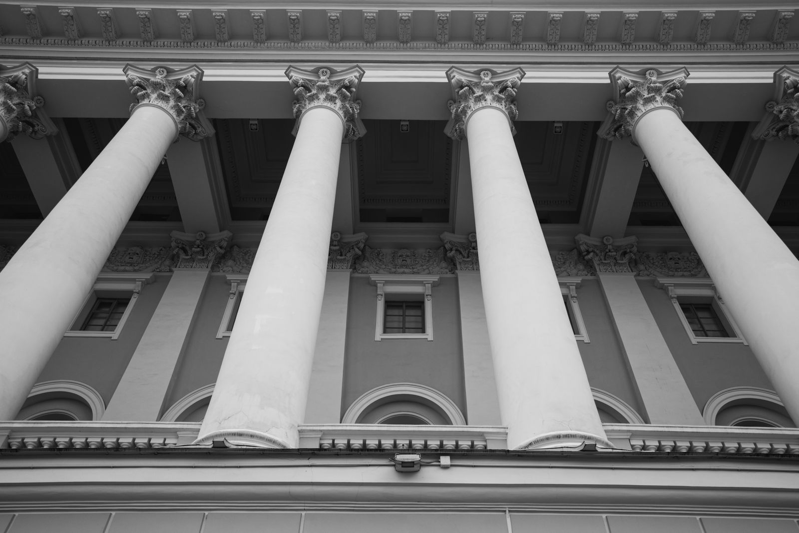 Tall stone columns of a classical government building