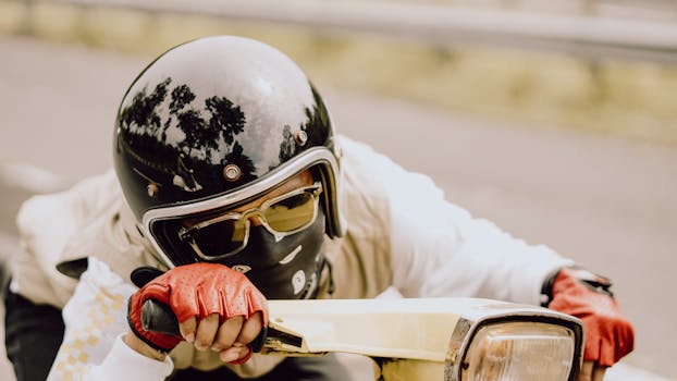 Dynamic image of a scooter rider with helmet and gloves on a road in East Java, Indonesia.