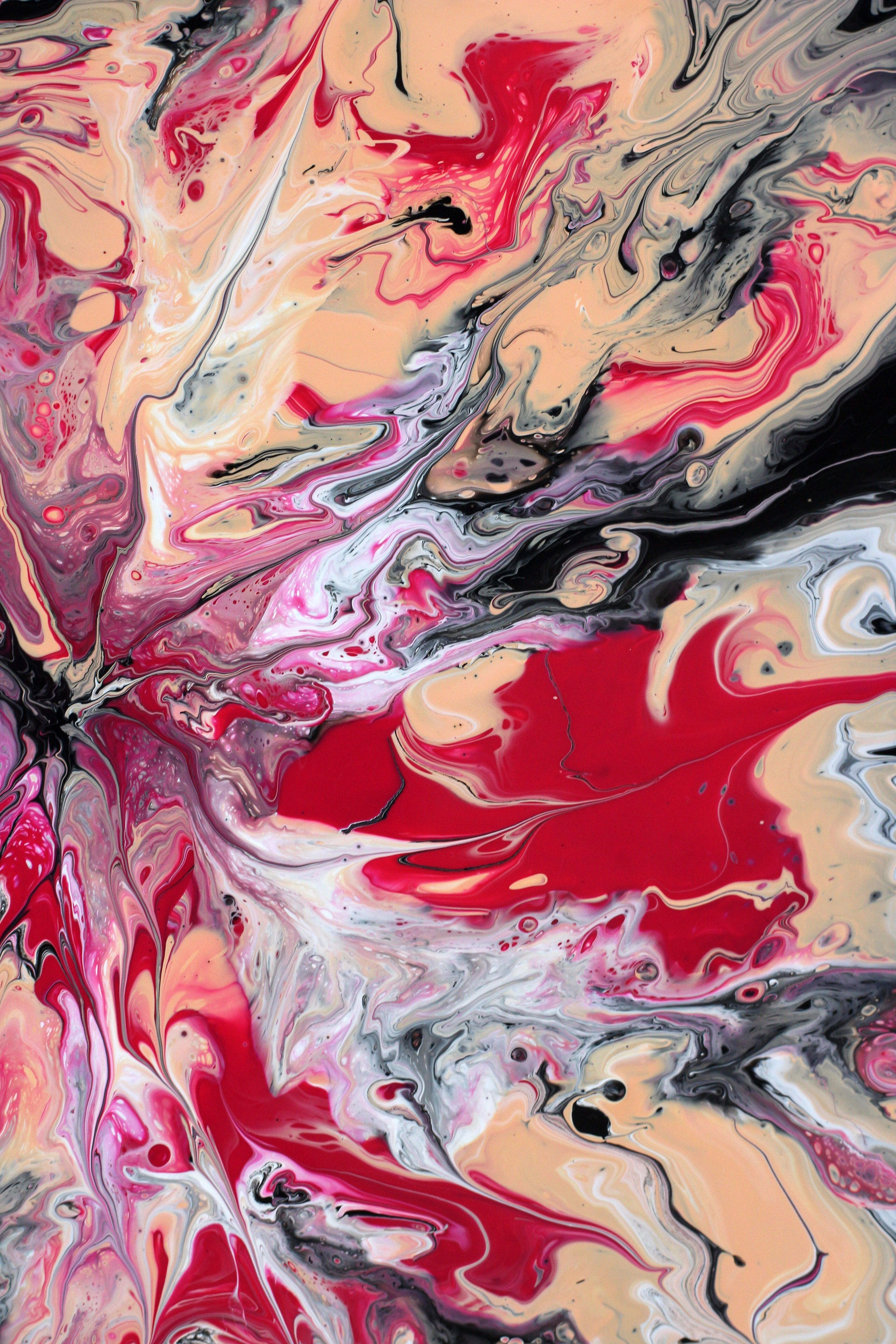 Vibrant Abstract Fluid Art Painting in Red and Pink · Free Stock Photo