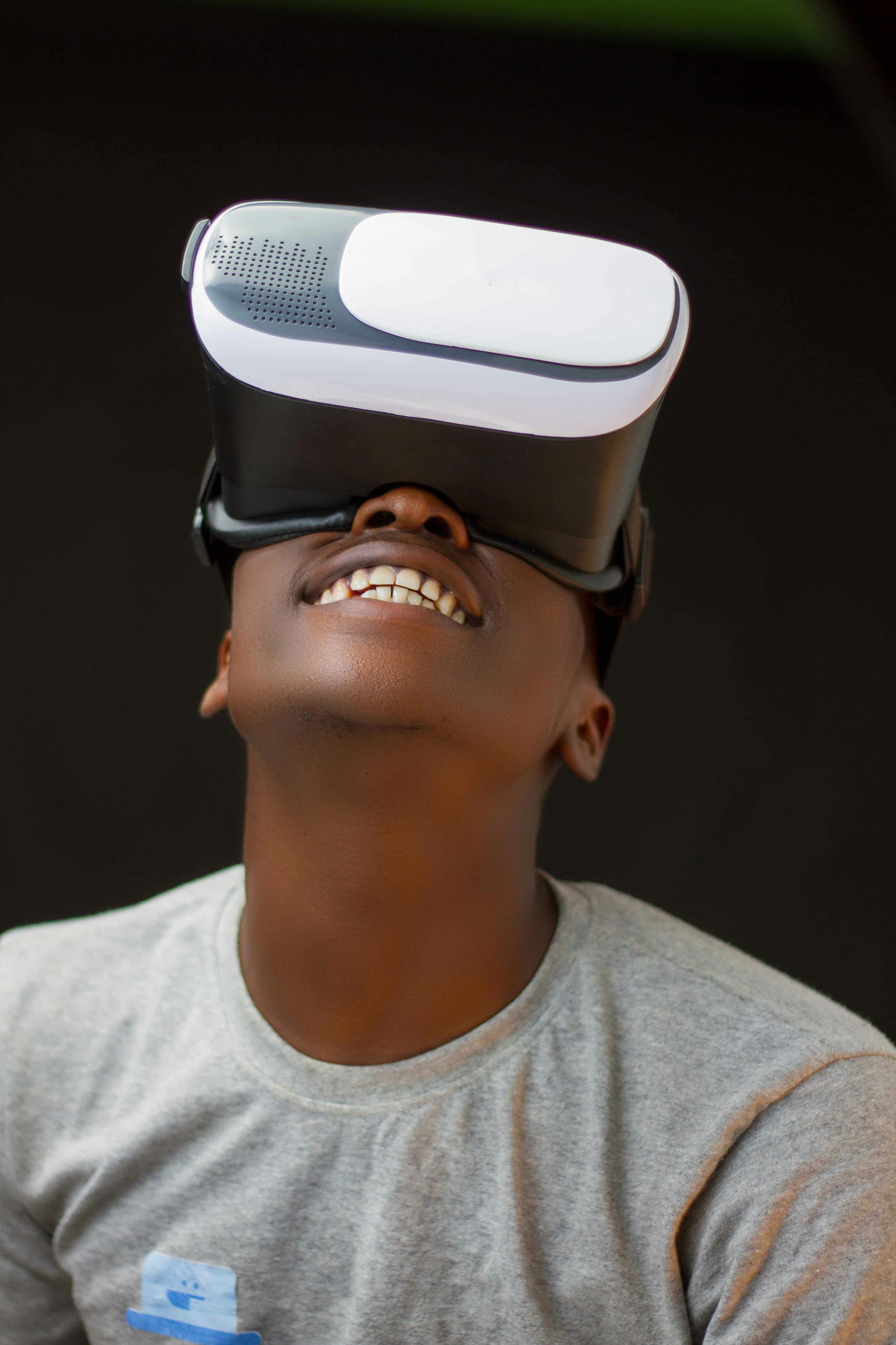 man wearing white virtual reality headset