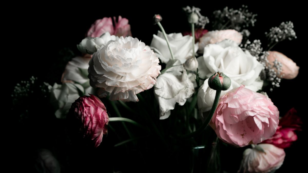 Bouquet of peonies, ranunculus, and garden roses