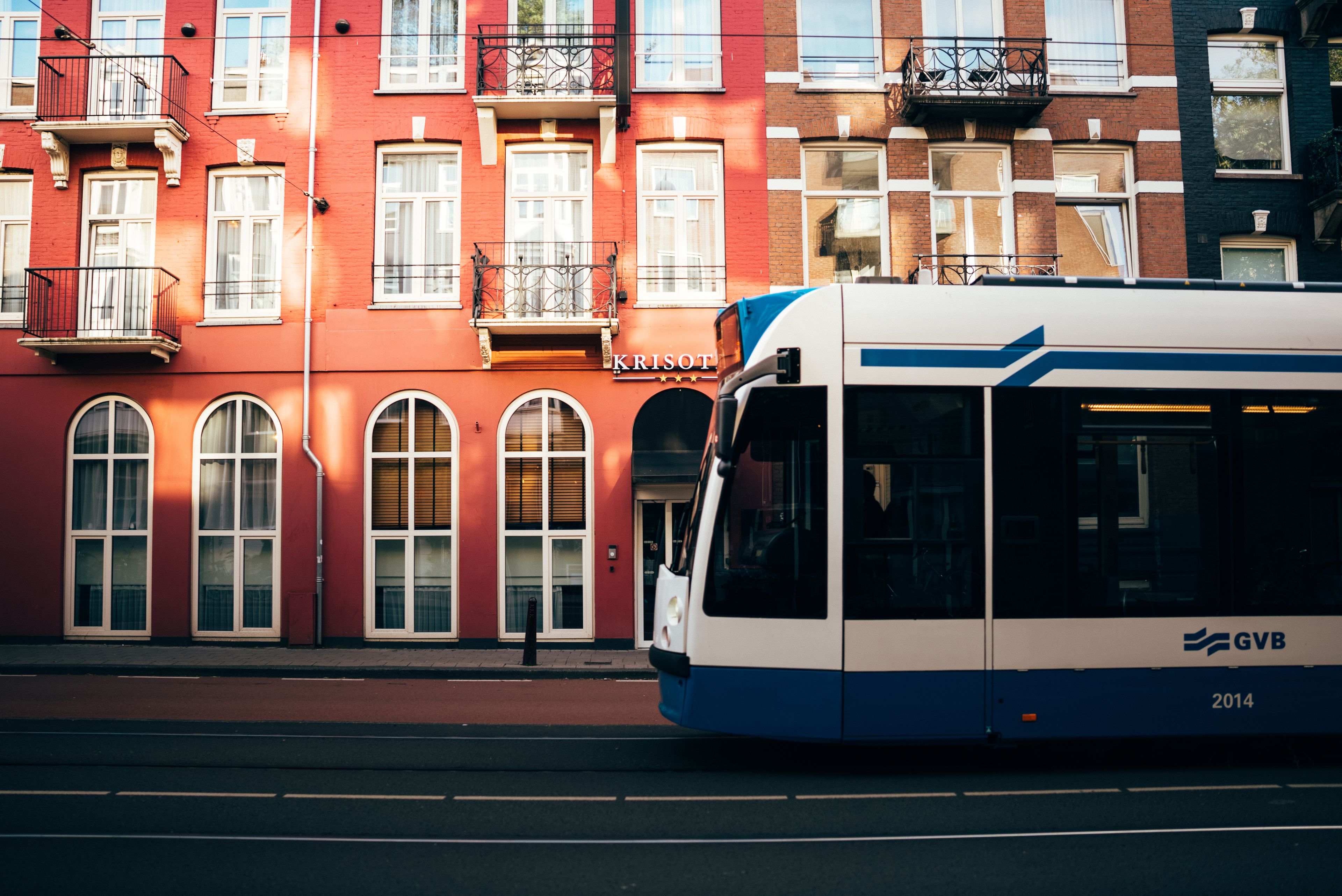 Hotel De Hallen in a converted tram depot in Amsterdam's Oud-West, tram stop at the door