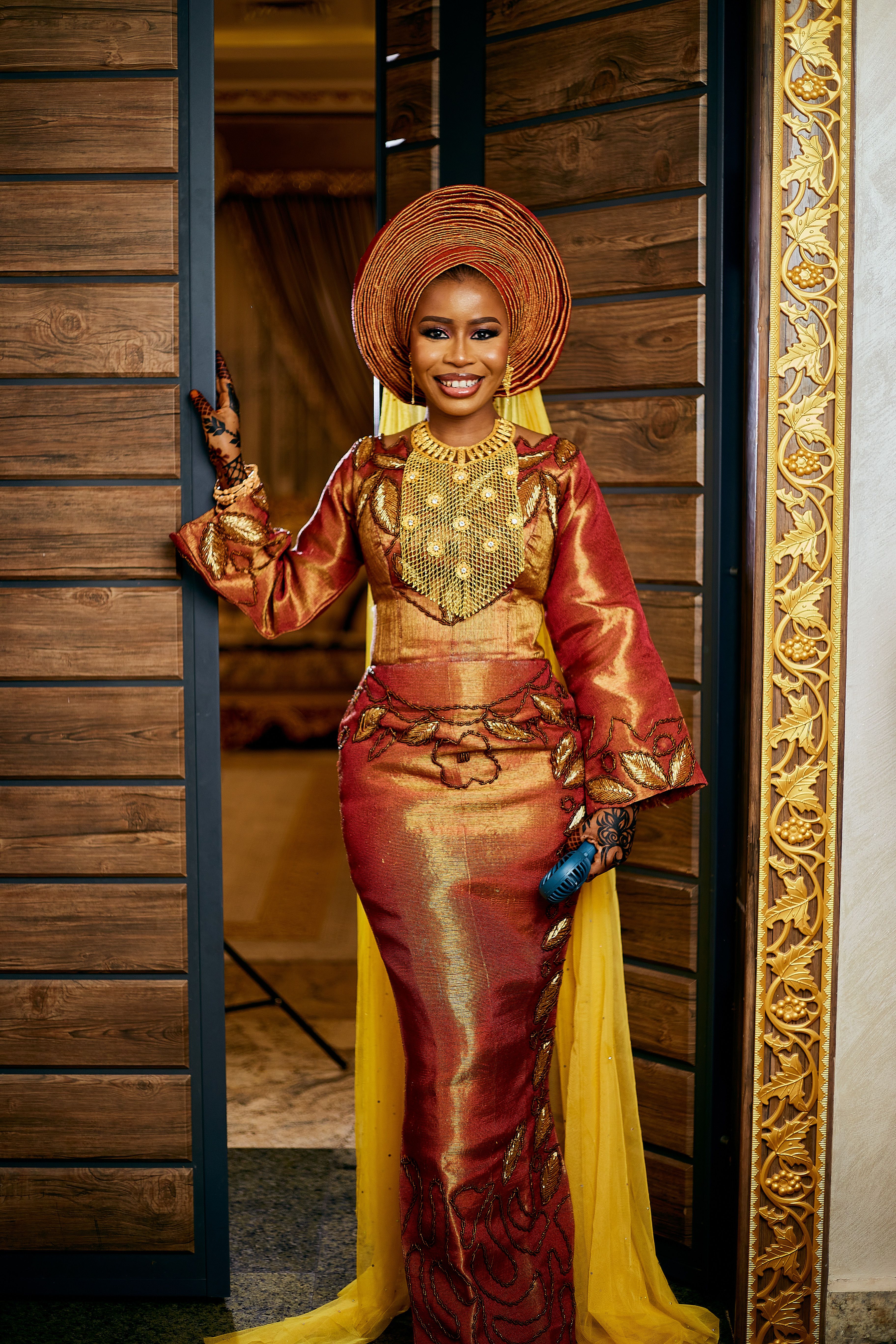 A Woman Wearing Gold Dress  Free Stock Photo