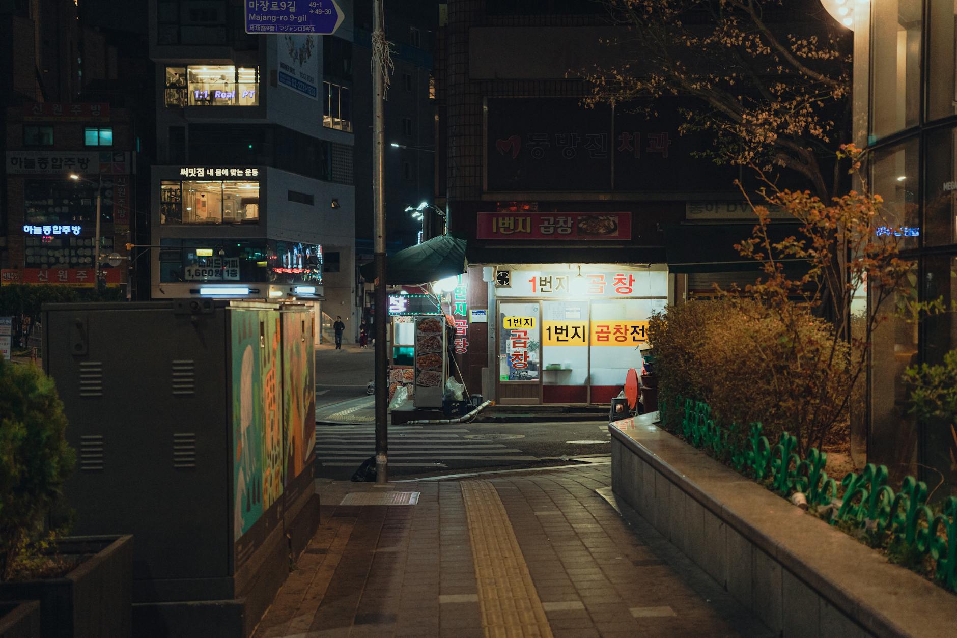 Explore the vibrant nightlife of Seoul's city streets, showcasing local architecture and culture.