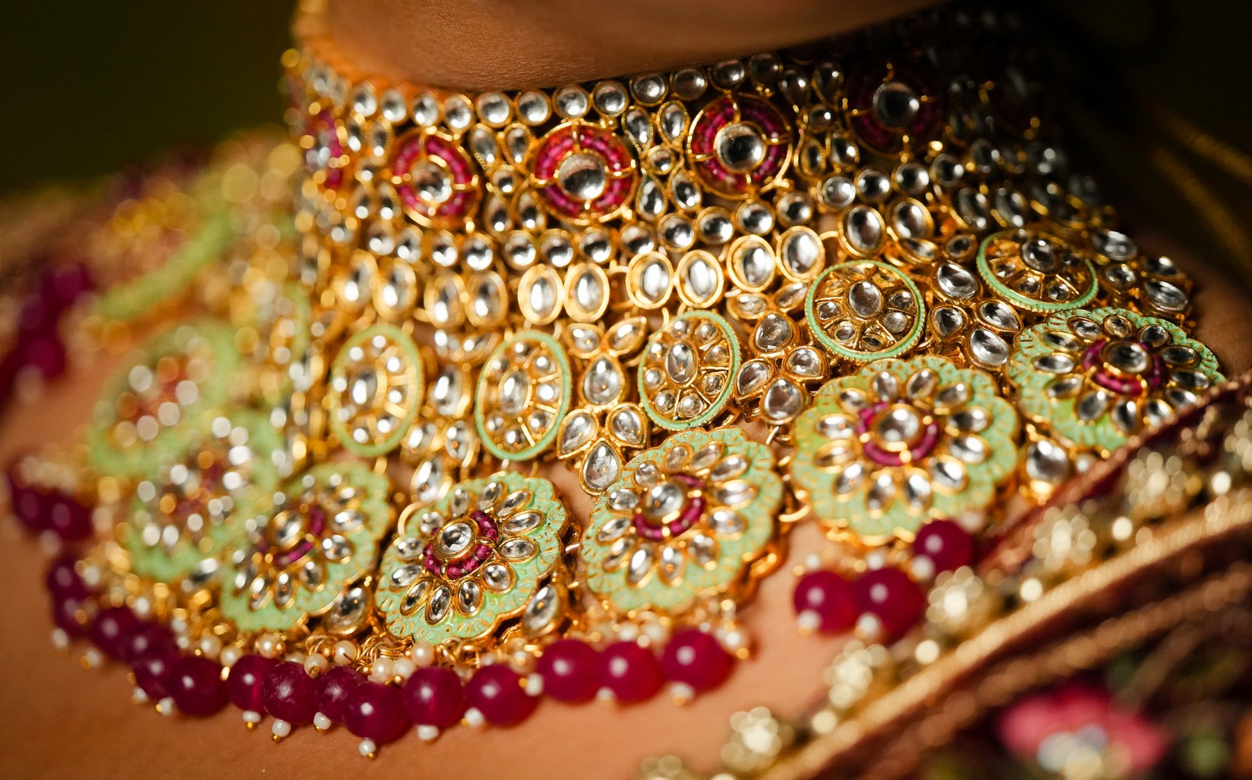 Close-up of ornate traditional gold jewellery with intricate craftsmanship