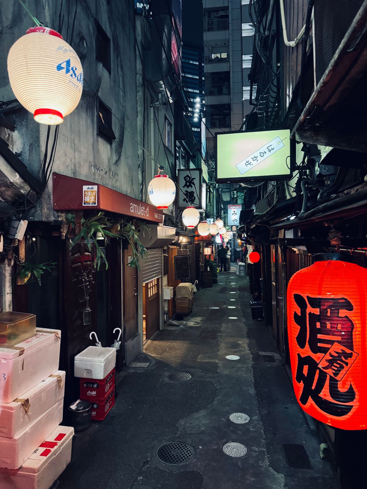 提灯の並ぶ日本の夜の路地のイメージ