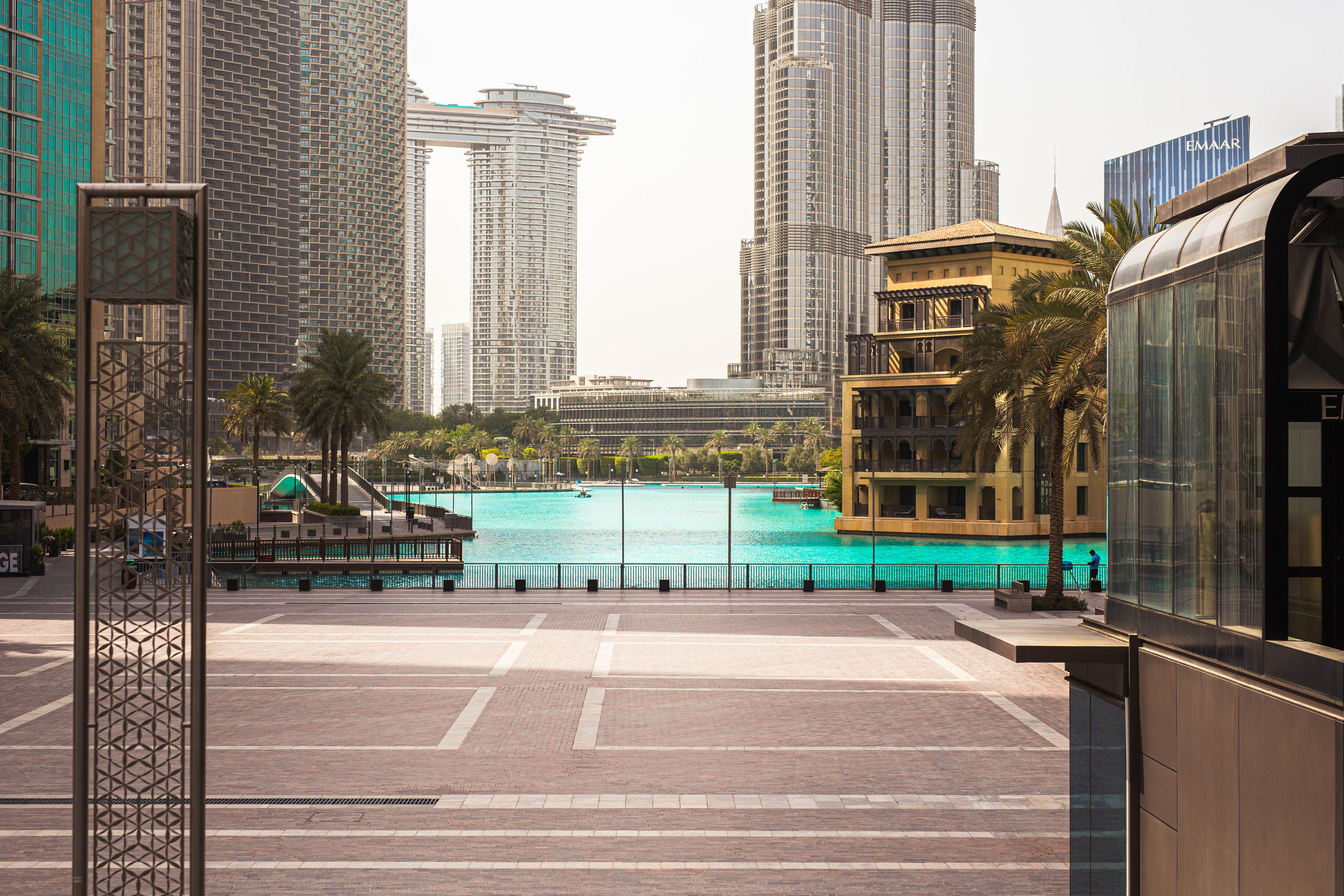 Dubai Skyline with Burj Khalifa and Pool View