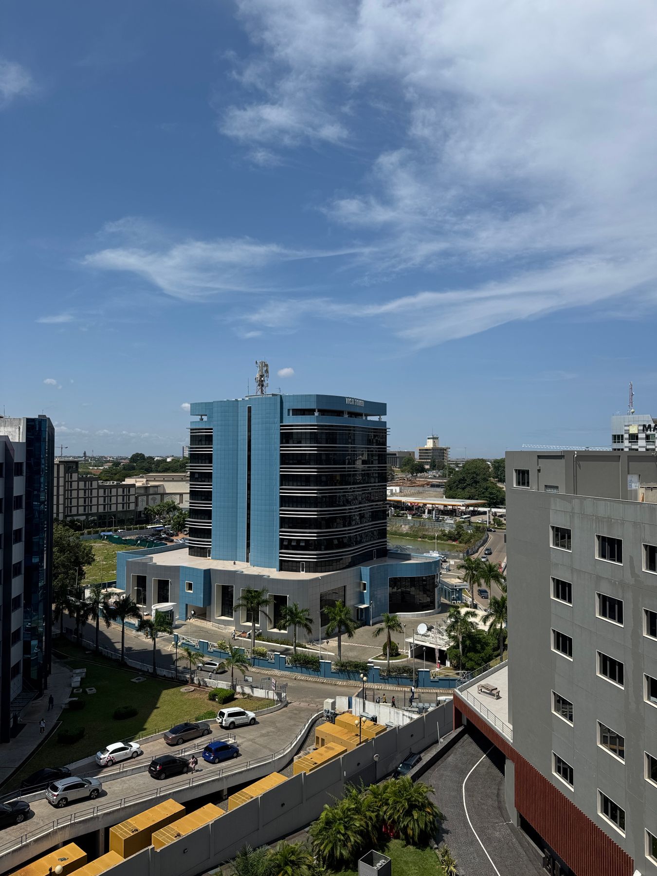 Drone above the Accra skyline