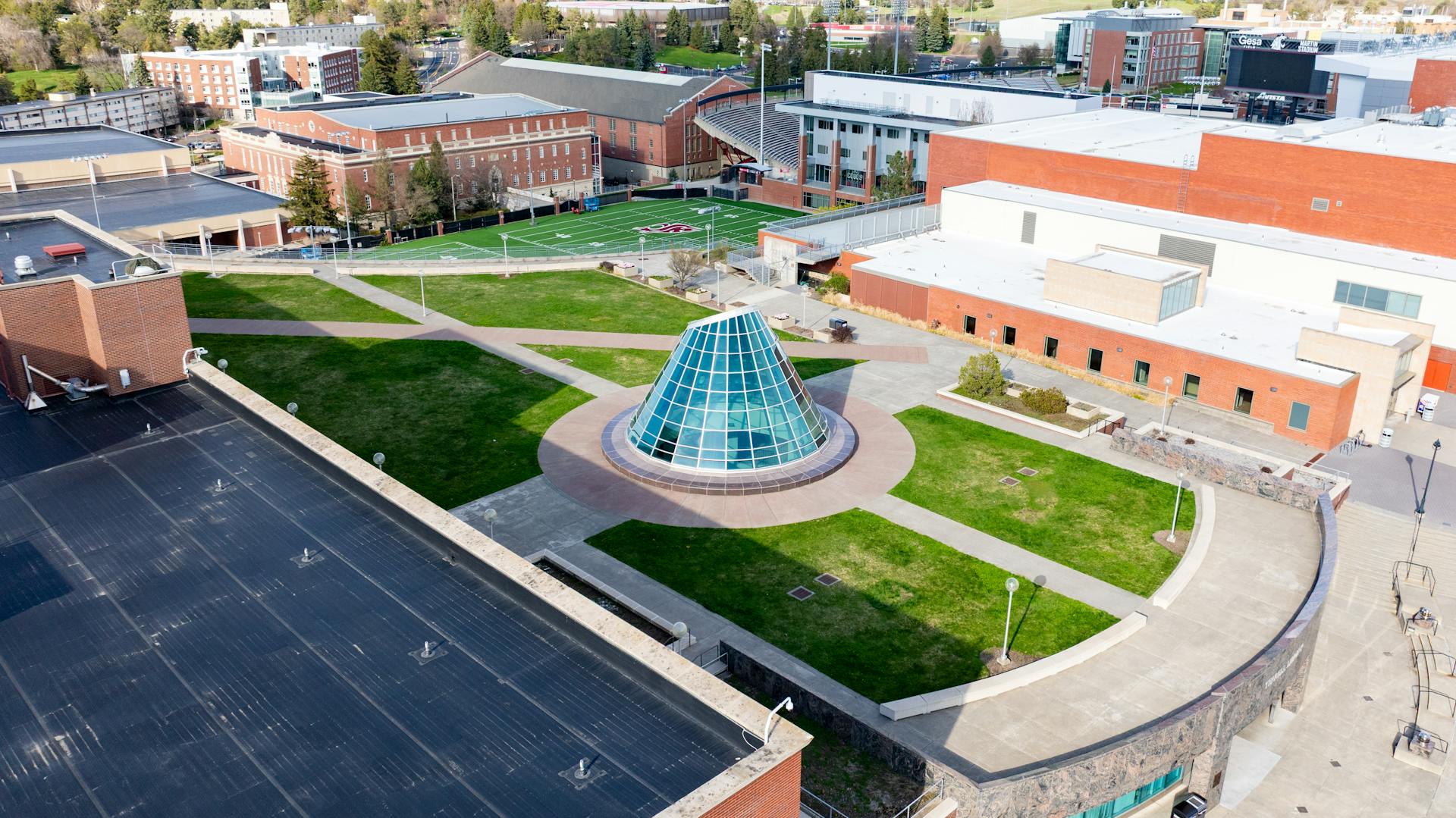 Free stock photo of aerial, campus, college
