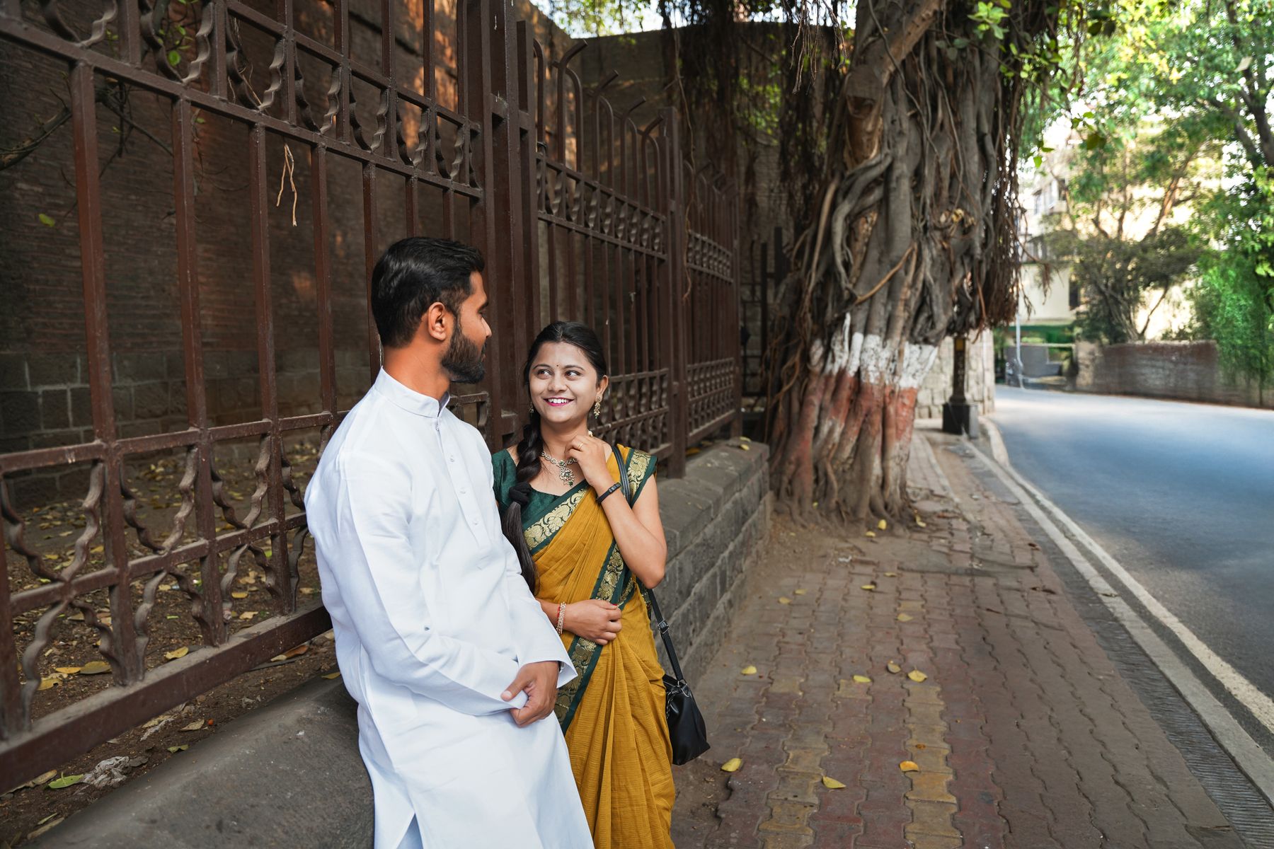 Tree-lined residential street in Pune, Maharashtra