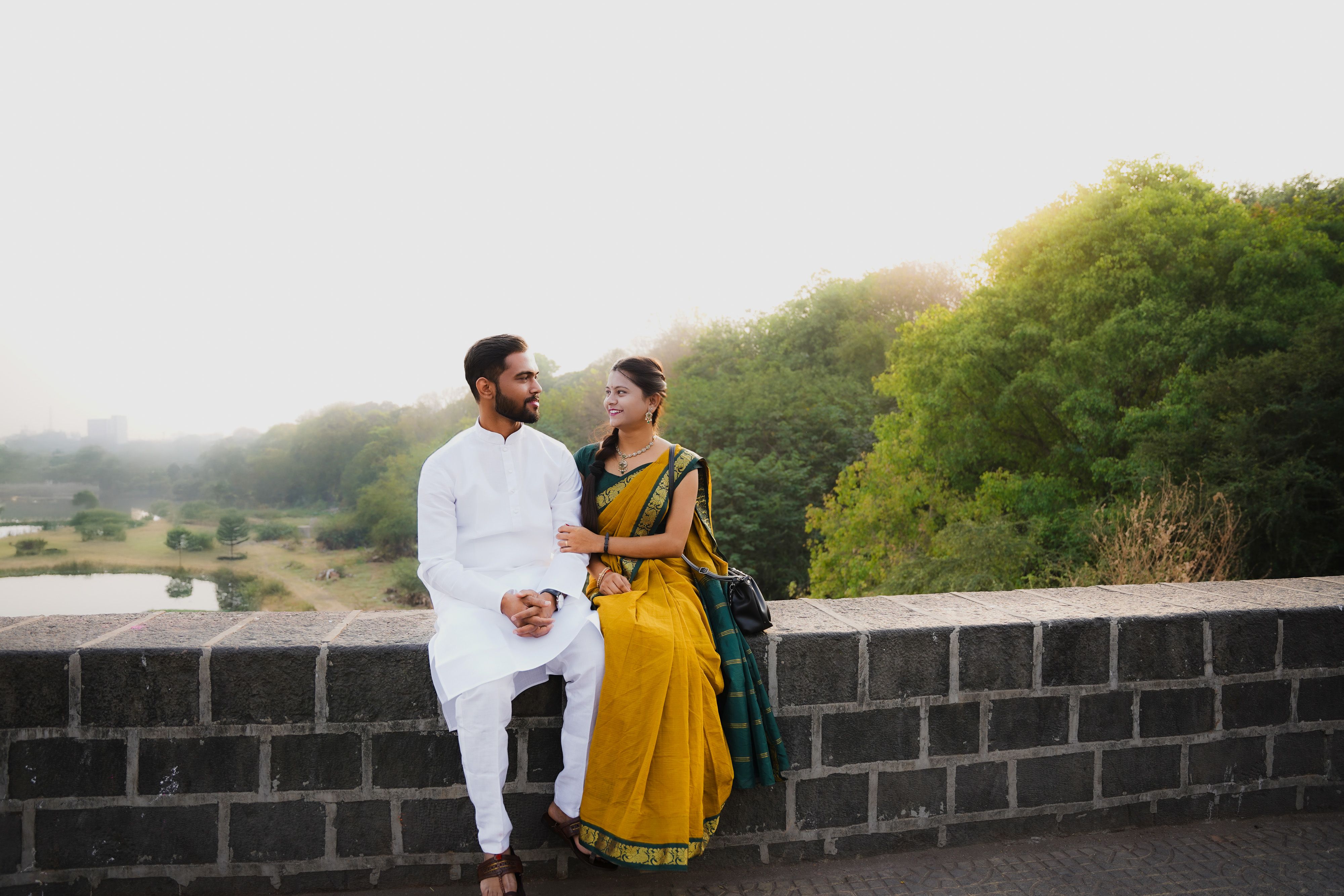 Romantic Couple in Traditional Indian Attire Outdoors · Free Stock Photo