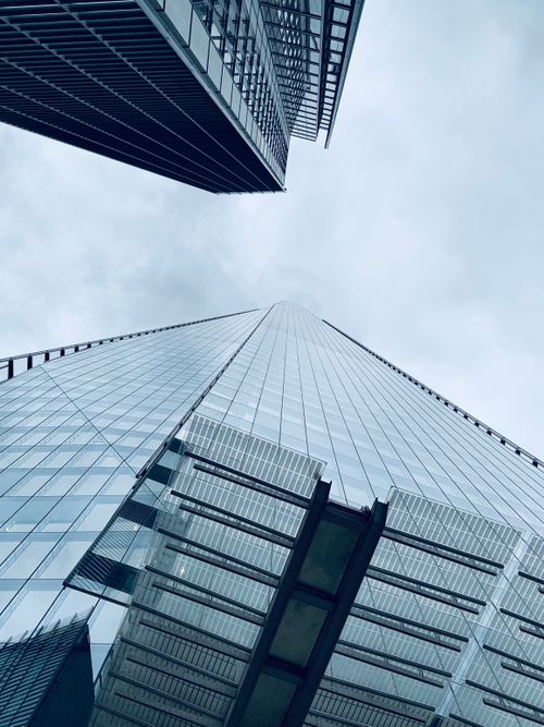 Free Looking up at the iconic Shard skyscraper in London, showcasing contemporary architectural marvel. Stock Photo