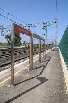 Sunny day at the Jerez Airport train station platform in Andalucía, Spain.