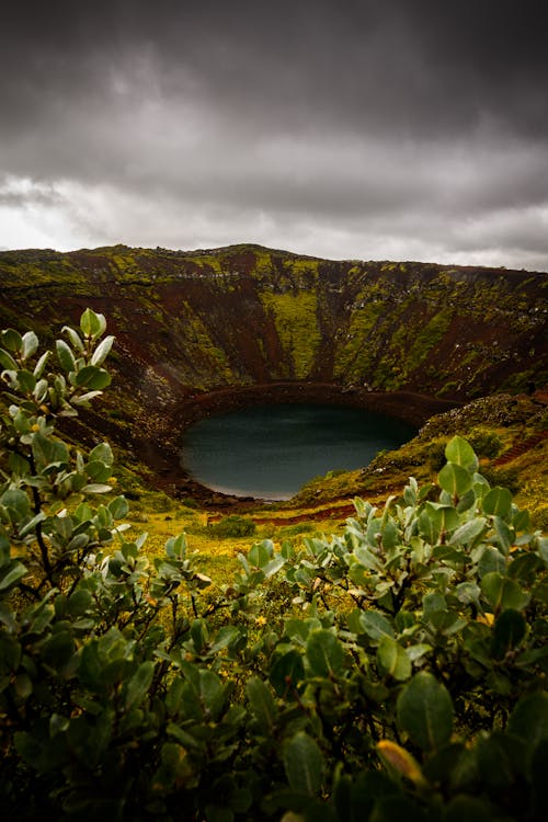View Photography of Volcano Mouth With Lake