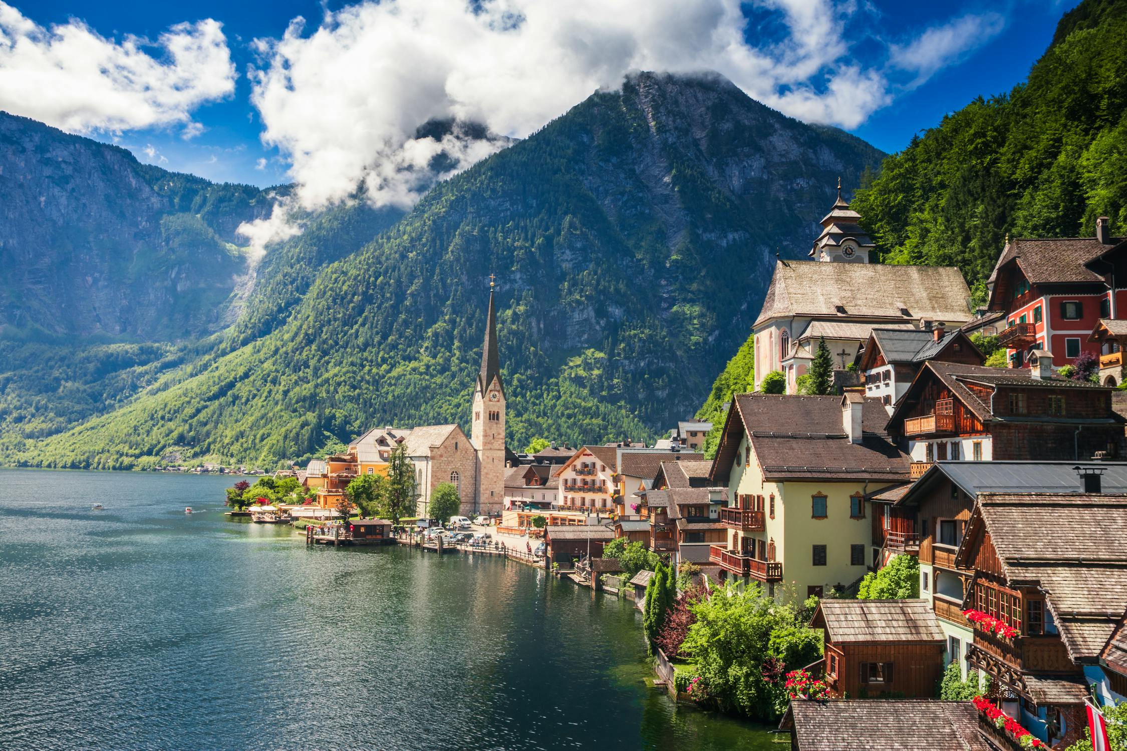 Scenic View of Hallstatt's Lakeside and Mountains