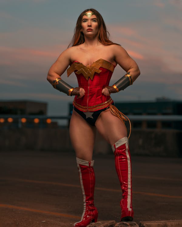Woman Wearing Red and Blue Wonder Woman Costume