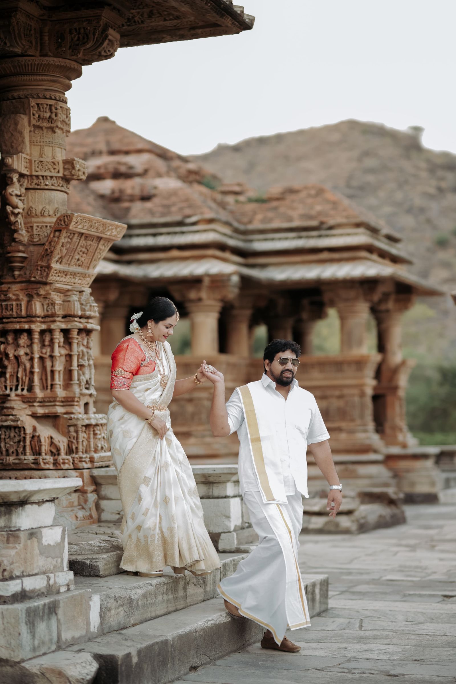 Traditional South Indian temple wedding couple