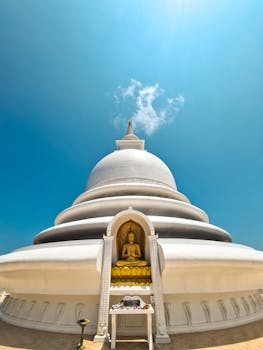 A stunning view of the Ruwanwelisaya Stupa against a clear blue sky in Sri Lanka.