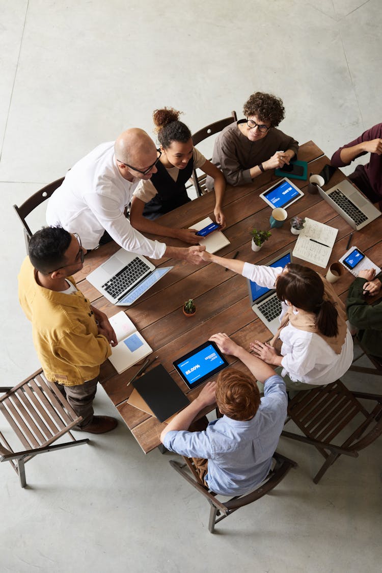 High Angle Shot Of Group Of Professionals