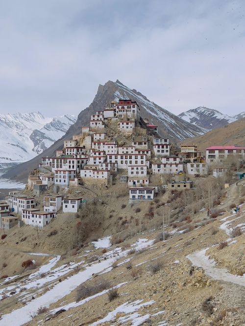 Free A stunning view of Ki Monastery nestled in the snowy Spiti Valley, Himachal Pradesh, India. Stock Photo