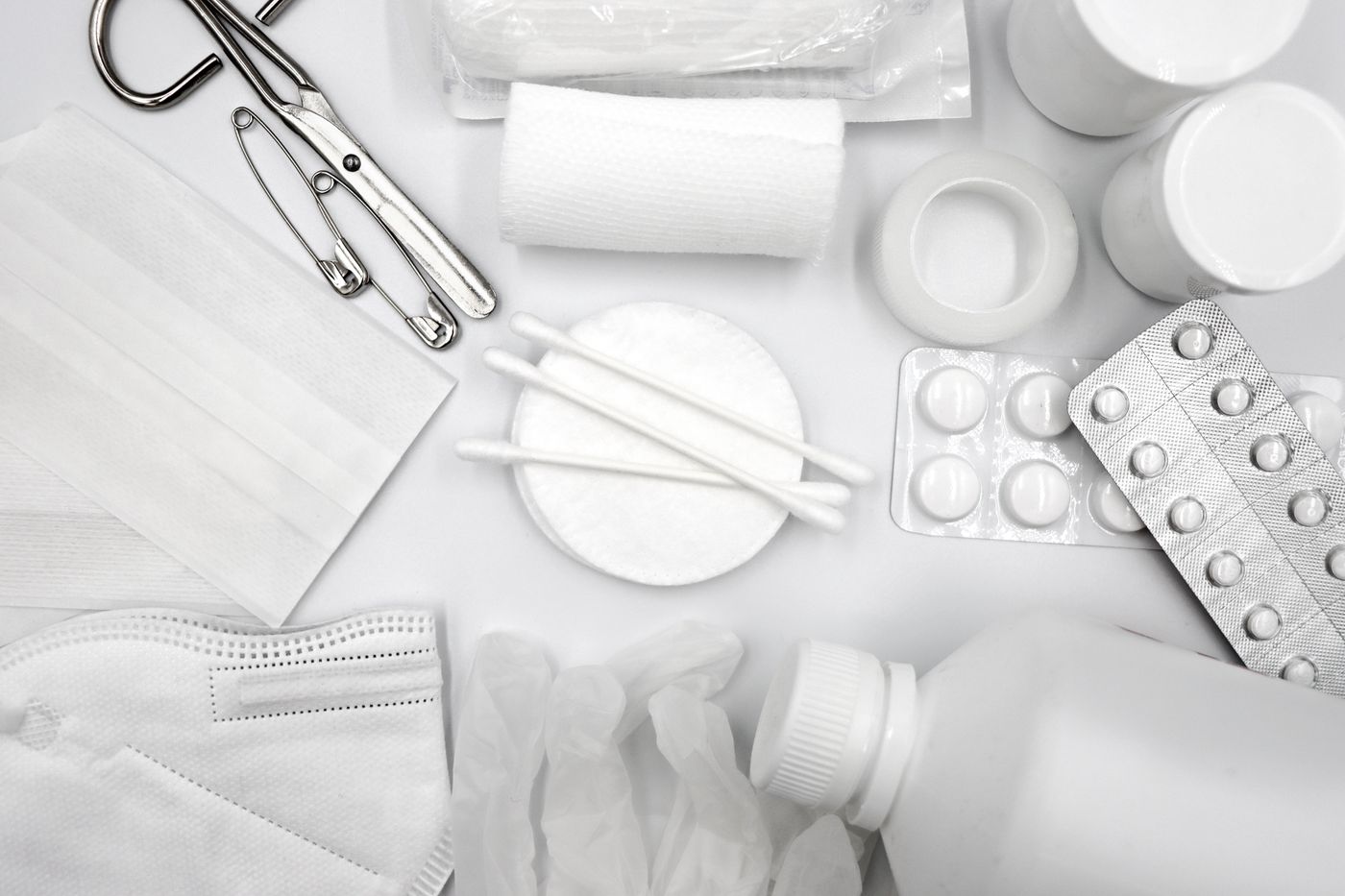 First aid supplies arranged together for practical home and family preparedness