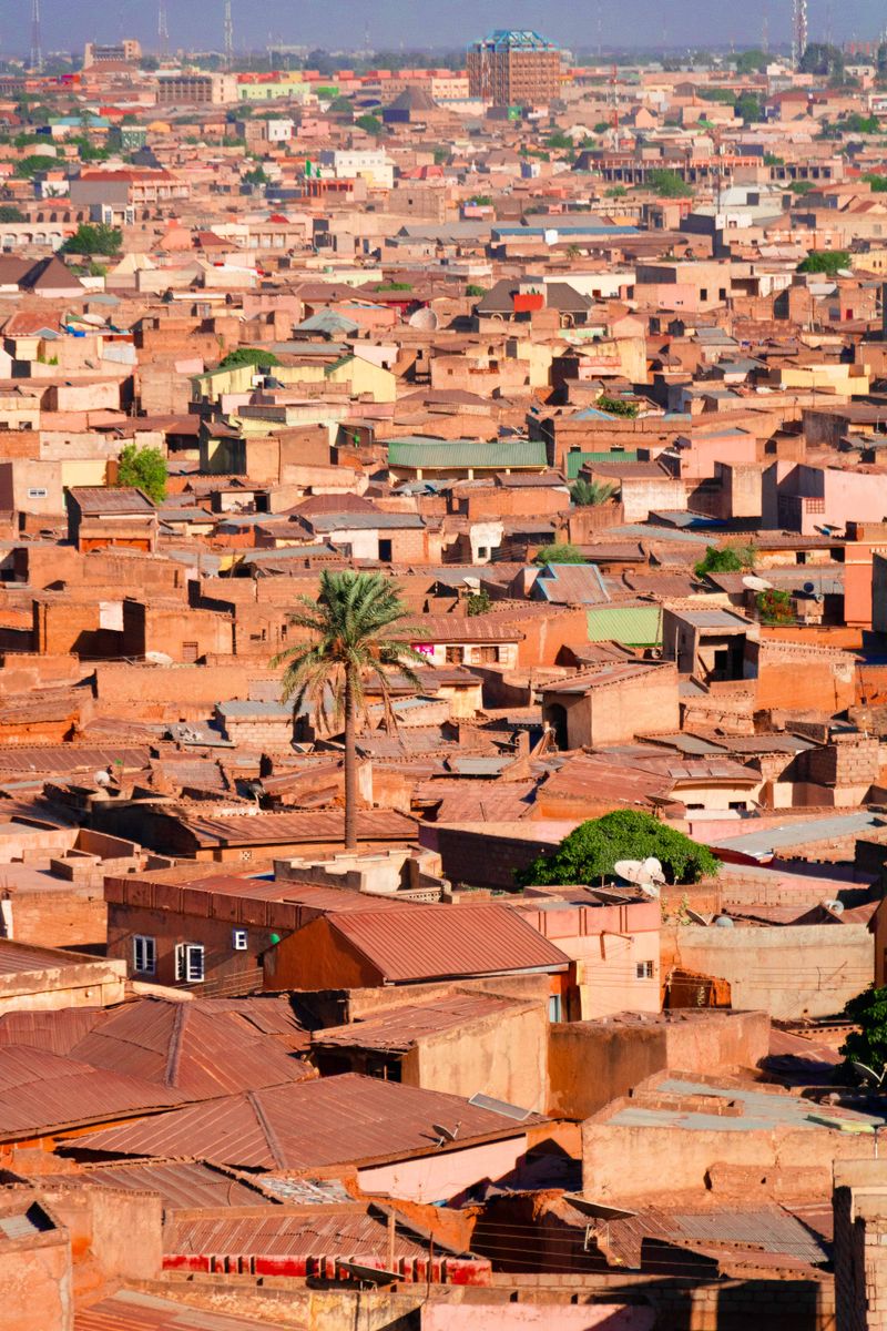 Vibrant aerial view of Kano, Nigeria showcasing traditional architecture and urban landscape.
