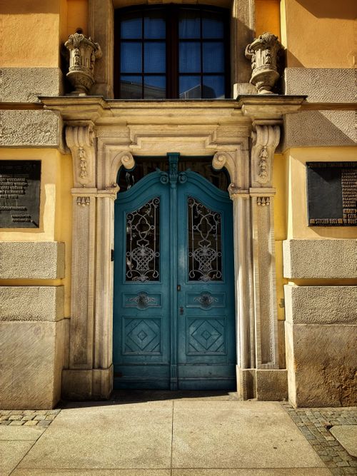 Free Elegant blue door with ornate details in Wrocław, Poland, showcasing historic architecture. Stock Photo