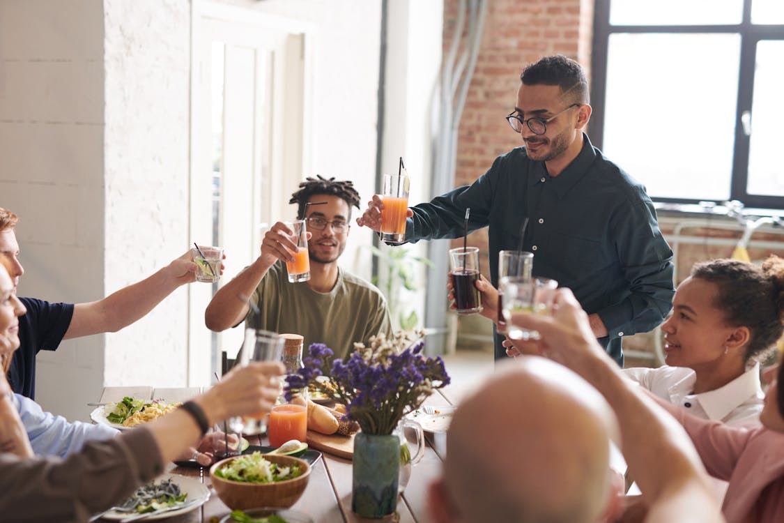 Free Group of Friends Making Toast Stock Photo