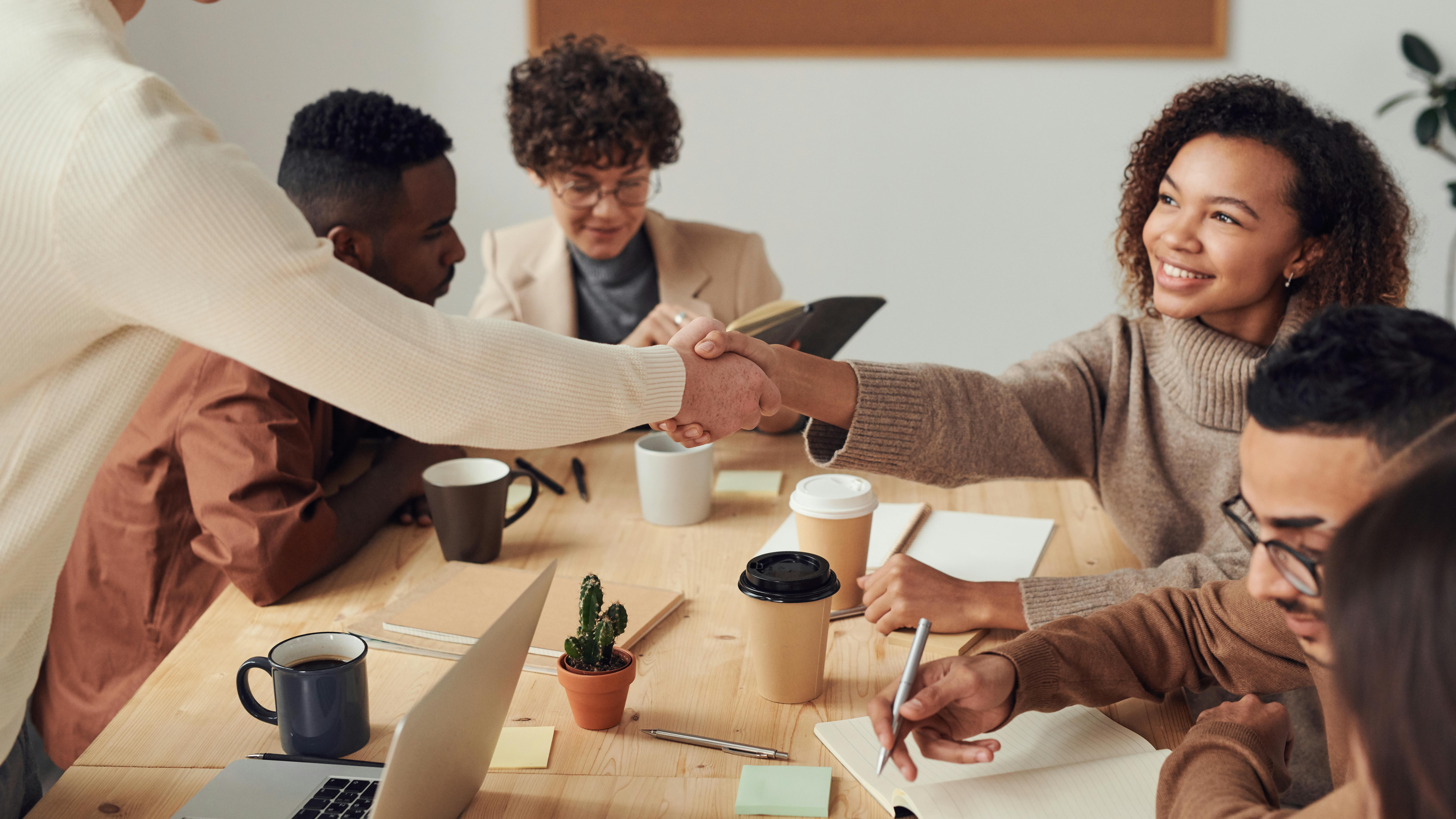 Woman Smiling Shaking Hands by fauxels