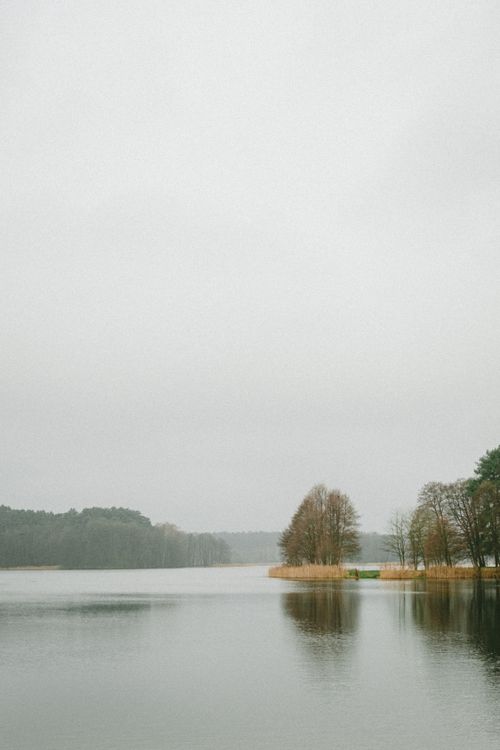 Free Tranquil view of a misty lake surrounded by trees in Poland during winter. Stock Photo