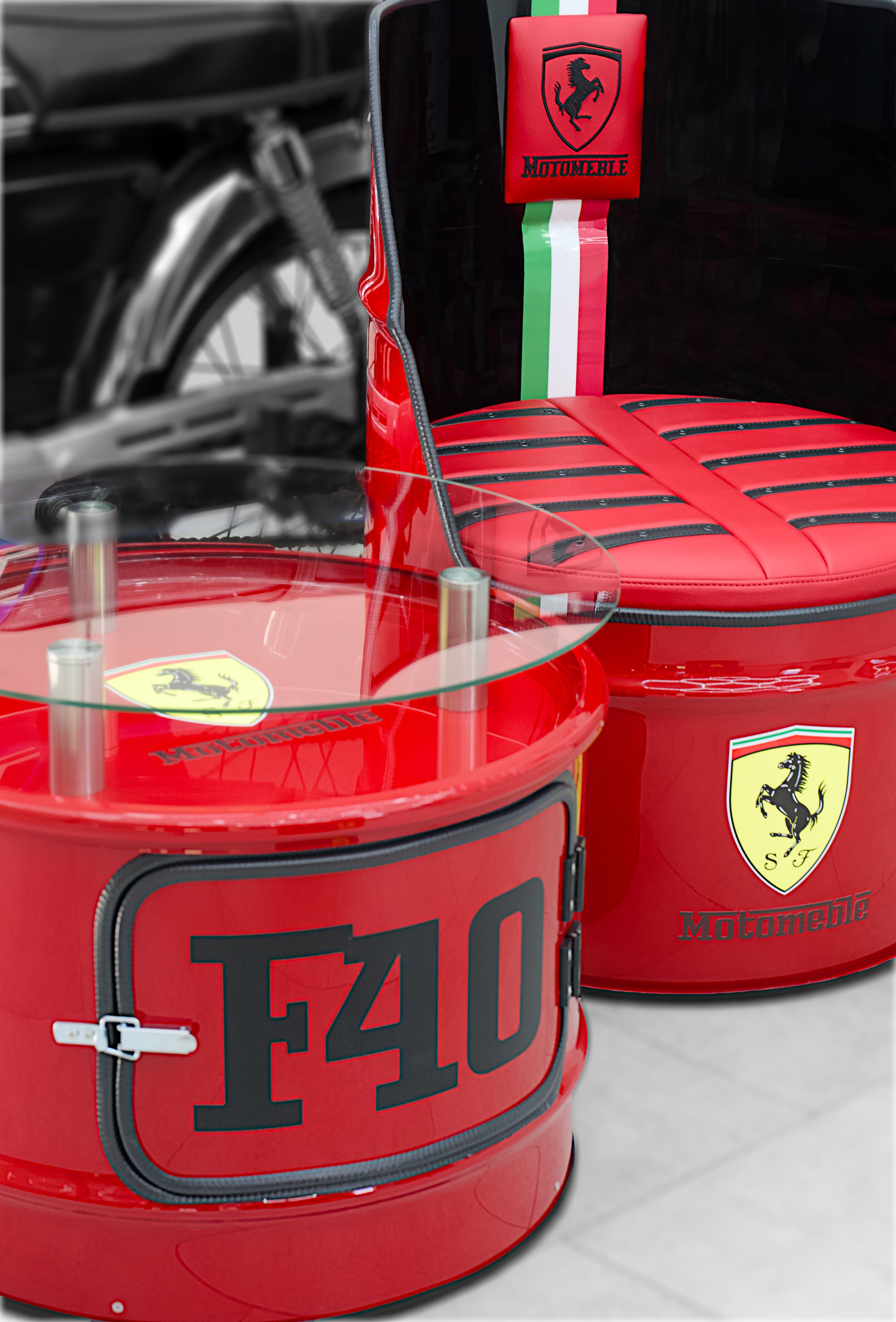 Red Automotive-Themed Furniture with Logos · Free Stock Photo