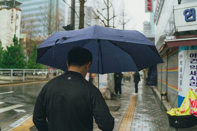 Umbrella on a rainy Seoul street