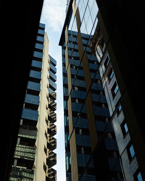 Free A dynamic view of skyscraper reflections in downtown Sydney, Australia. Stock Photo