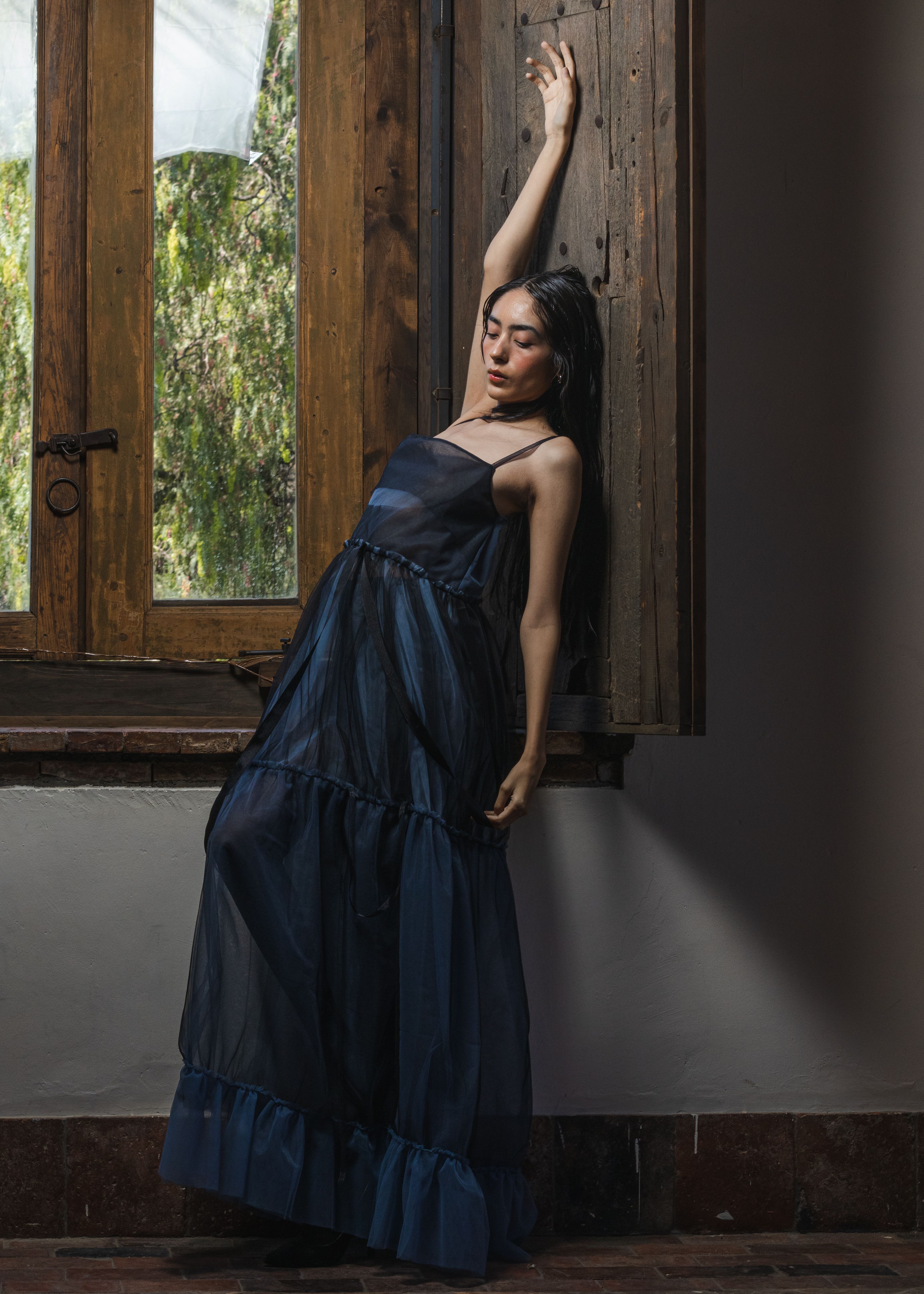 Elegant Woman in Blue Dress Posing Indoors · Free Stock Photo
