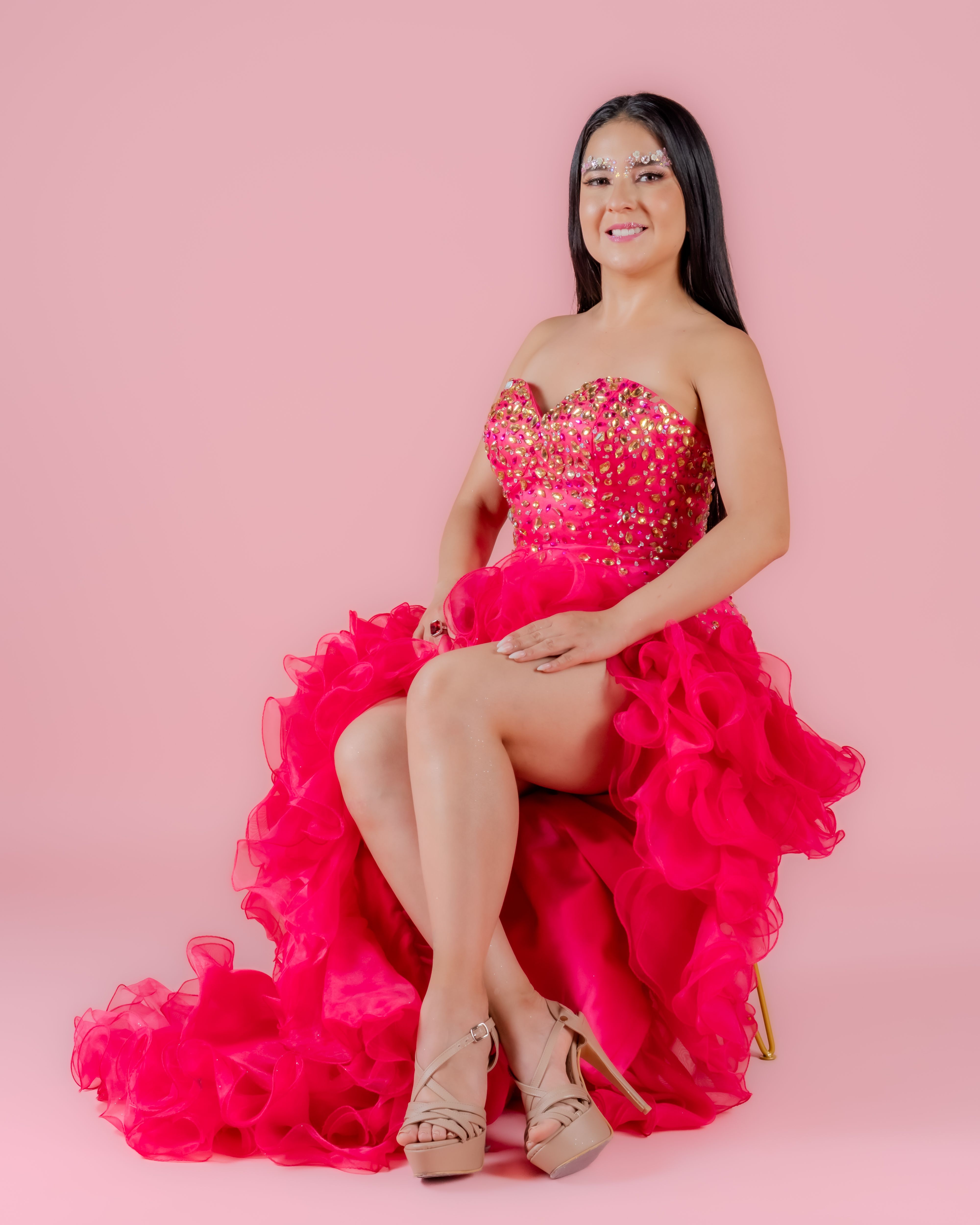 Elegant Portrait of Woman in Vibrant Pink Gown · Free Stock Photo