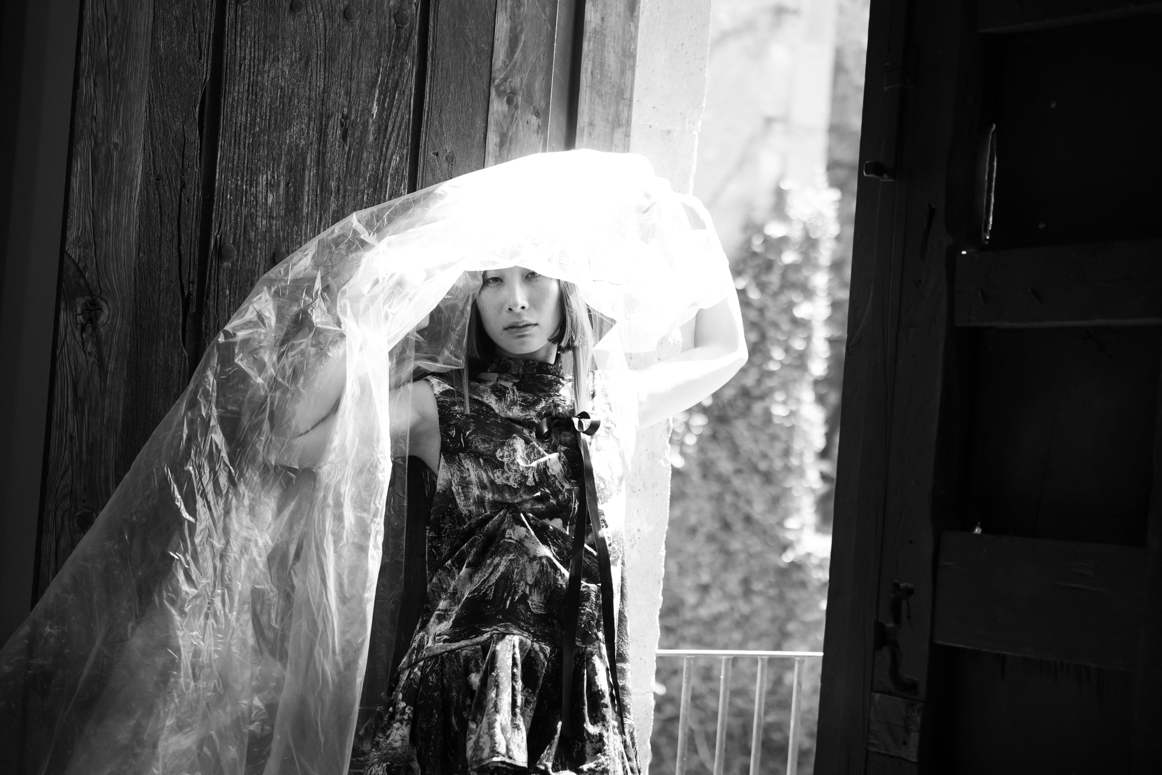 Mystical Woman Draped in Veil in Black and White · Free Stock Photo