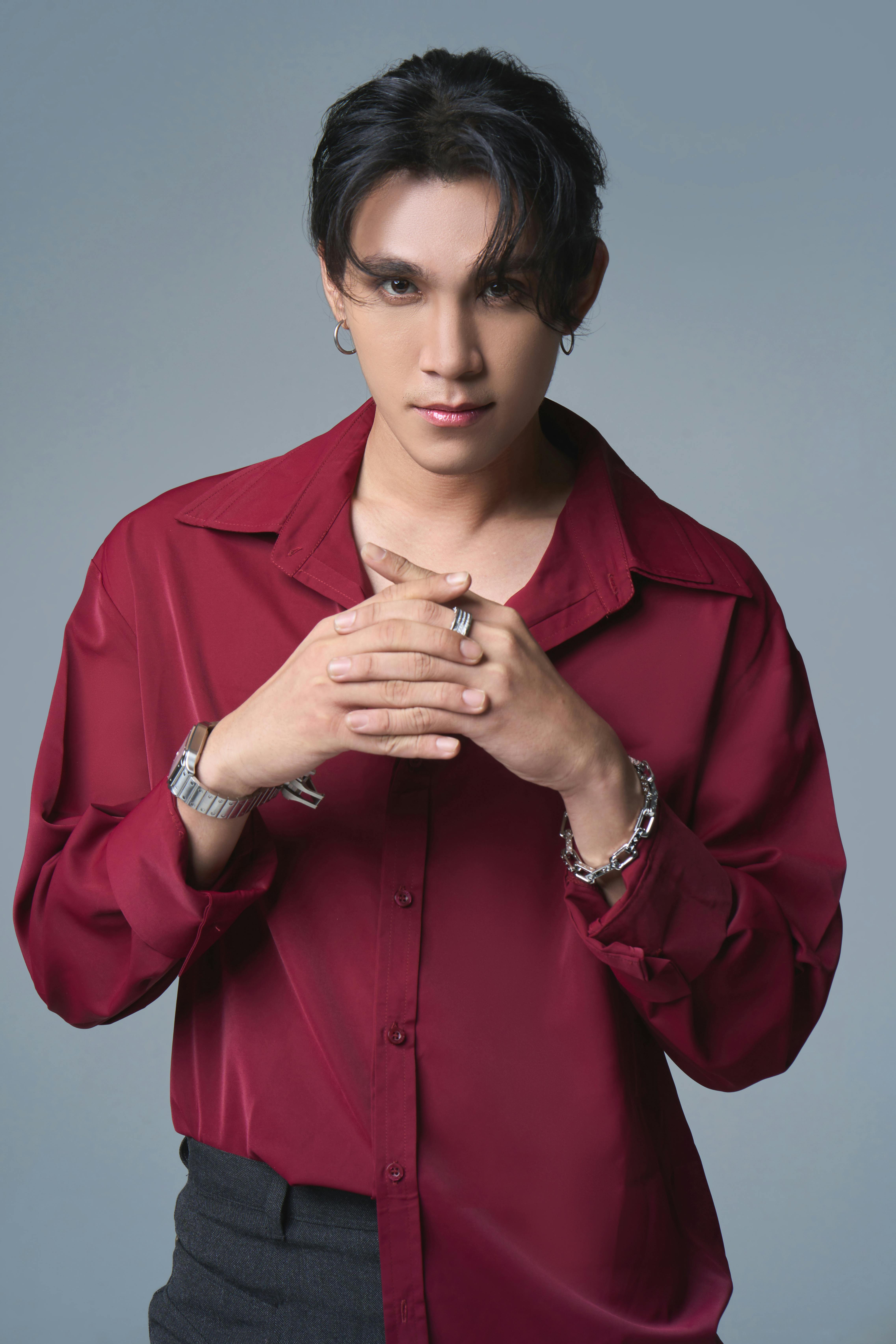 young adult in stylish red shirt portrait