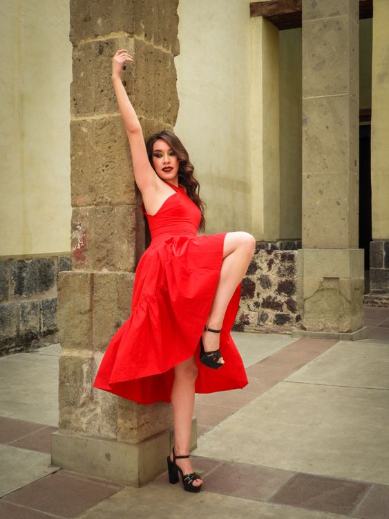 Elegant Woman in Red Dress Posing Outdoors Free Stock Photo Elegant Woman in Red Dress Posing Outdoors Free Stock Photo