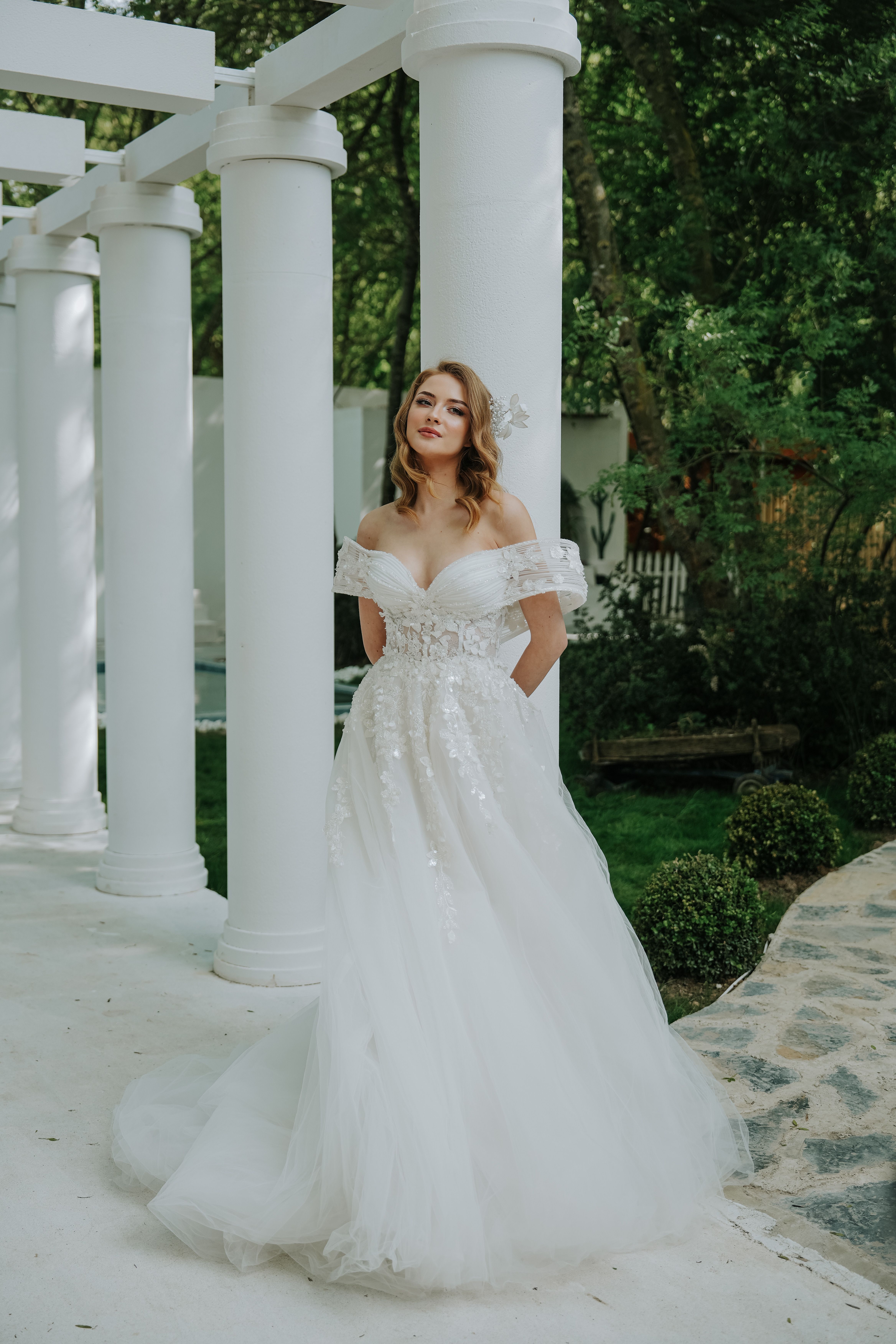 Woman in White Lace Wedding Dress and Flower Crown  Free Stock Photo