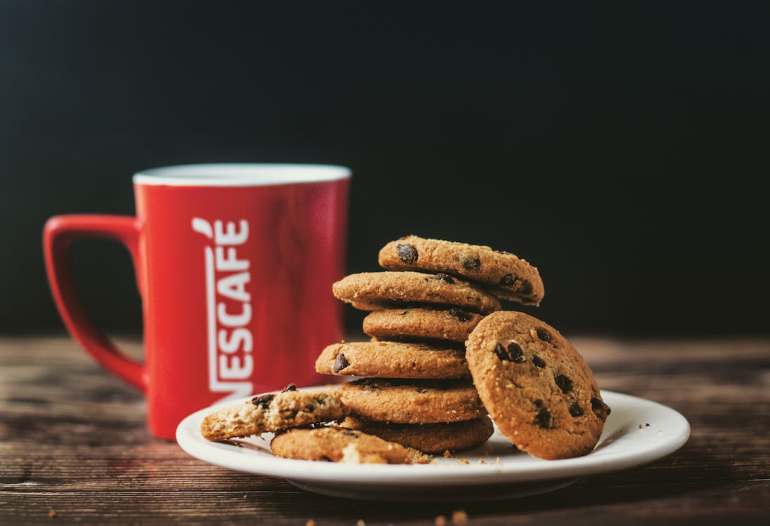 Free Cookies and Hot Drink for Breakfast Stock Photo