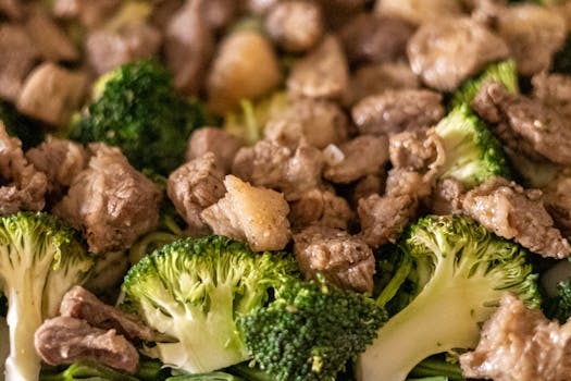 Delicious beef and broccoli stir fry with vibrant colors and appetizing texture.