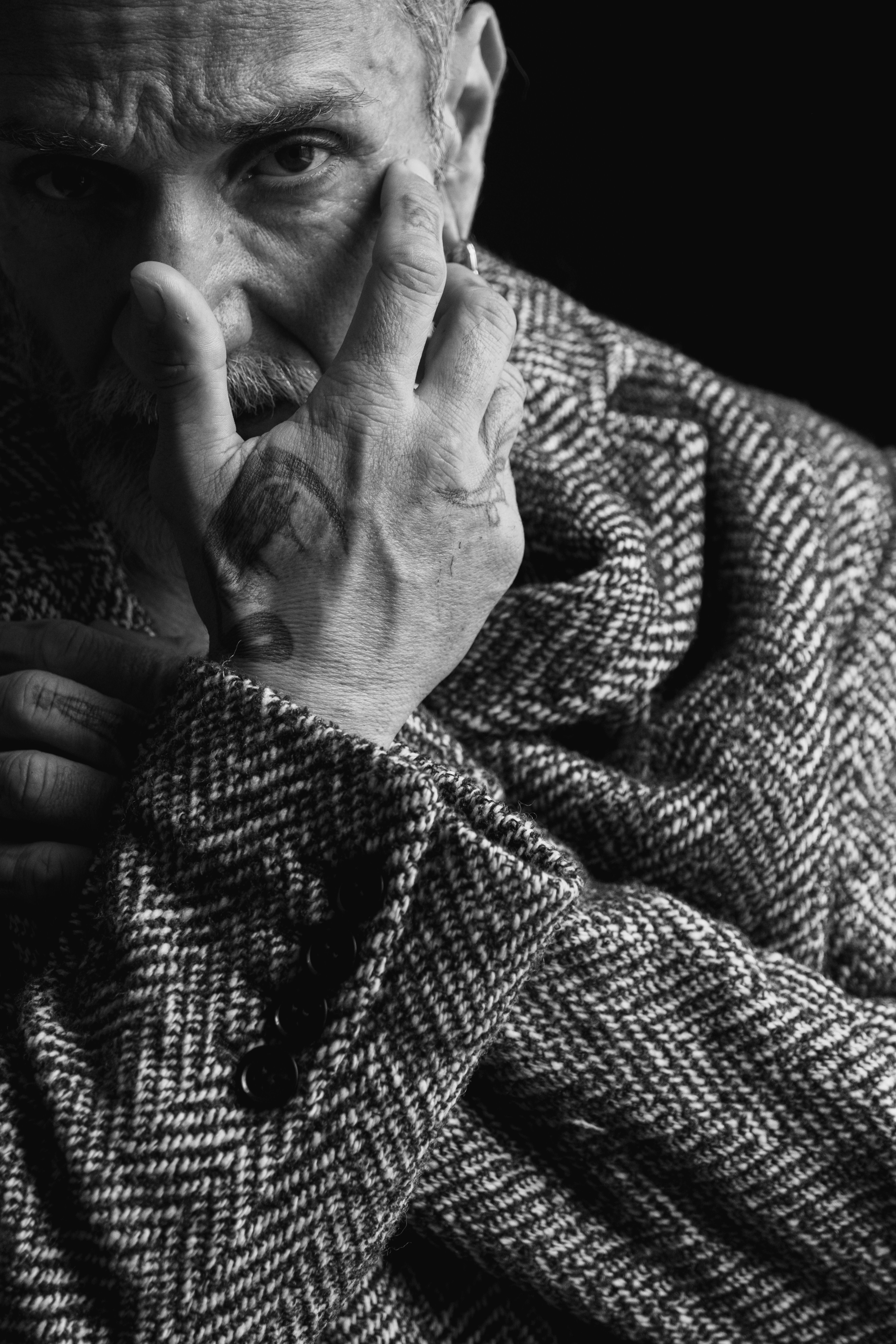 Black and White Portrait of Thoughtful Man