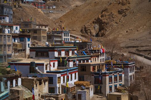 Picturesque Kibber Village with traditional Tibetan architecture in Spiti Valley, India.