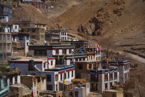 Free Picturesque Kibber Village with traditional Tibetan architecture in Spiti Valley, India. Stock Photo