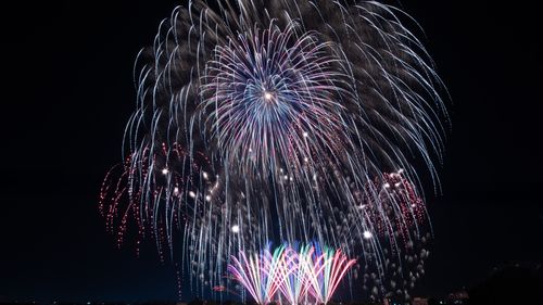 Free Vibrant fireworks illuminating the night sky in a colorful and dramatic display. Stock Photo